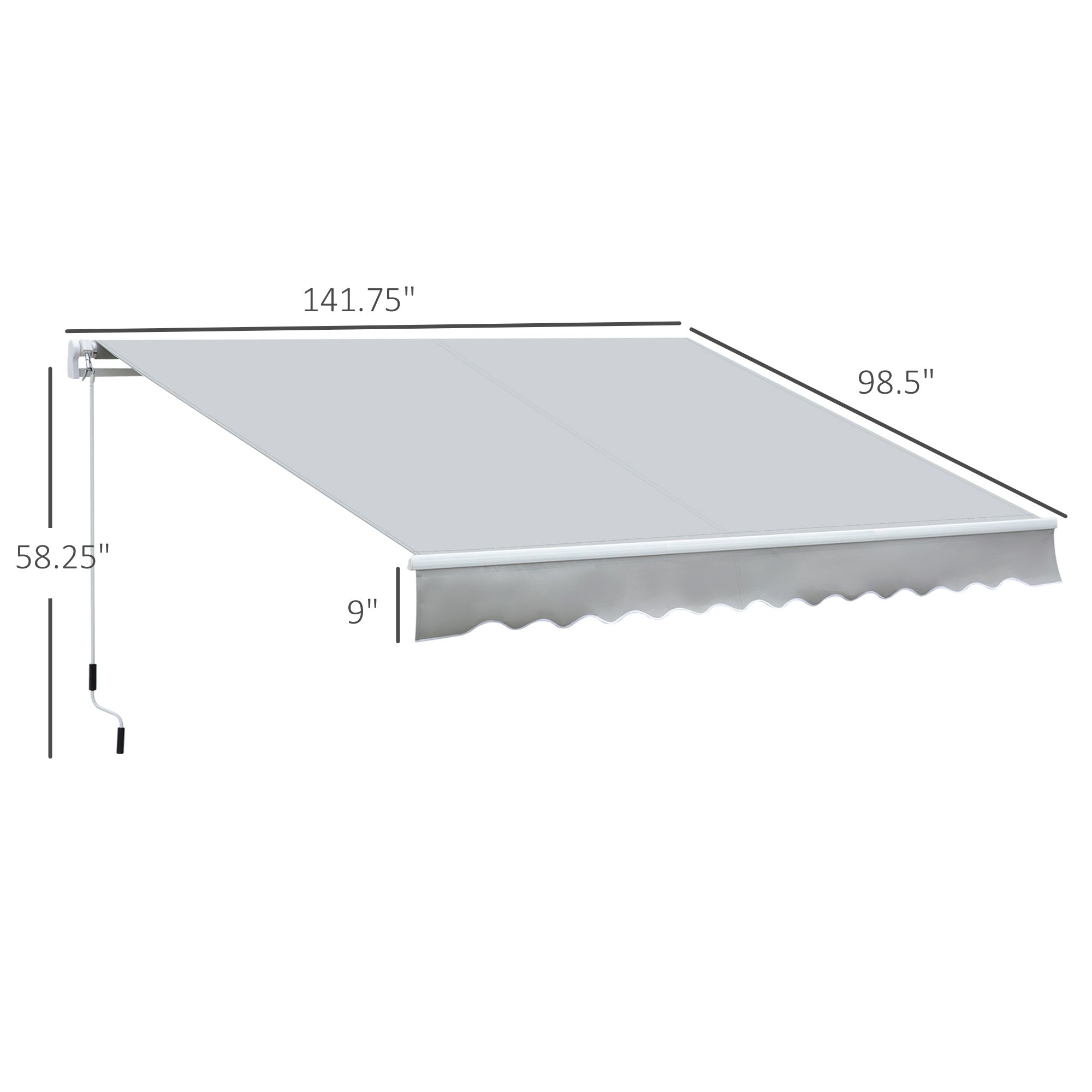 12' x 8' Retractable Awning Patio Awnings Sun Shade Shelter with Manual Crank Handle, 280g/m² UV & Water-Resistant Fabric and Aluminum Frame for Deck, Balcony, Yard, Light gray