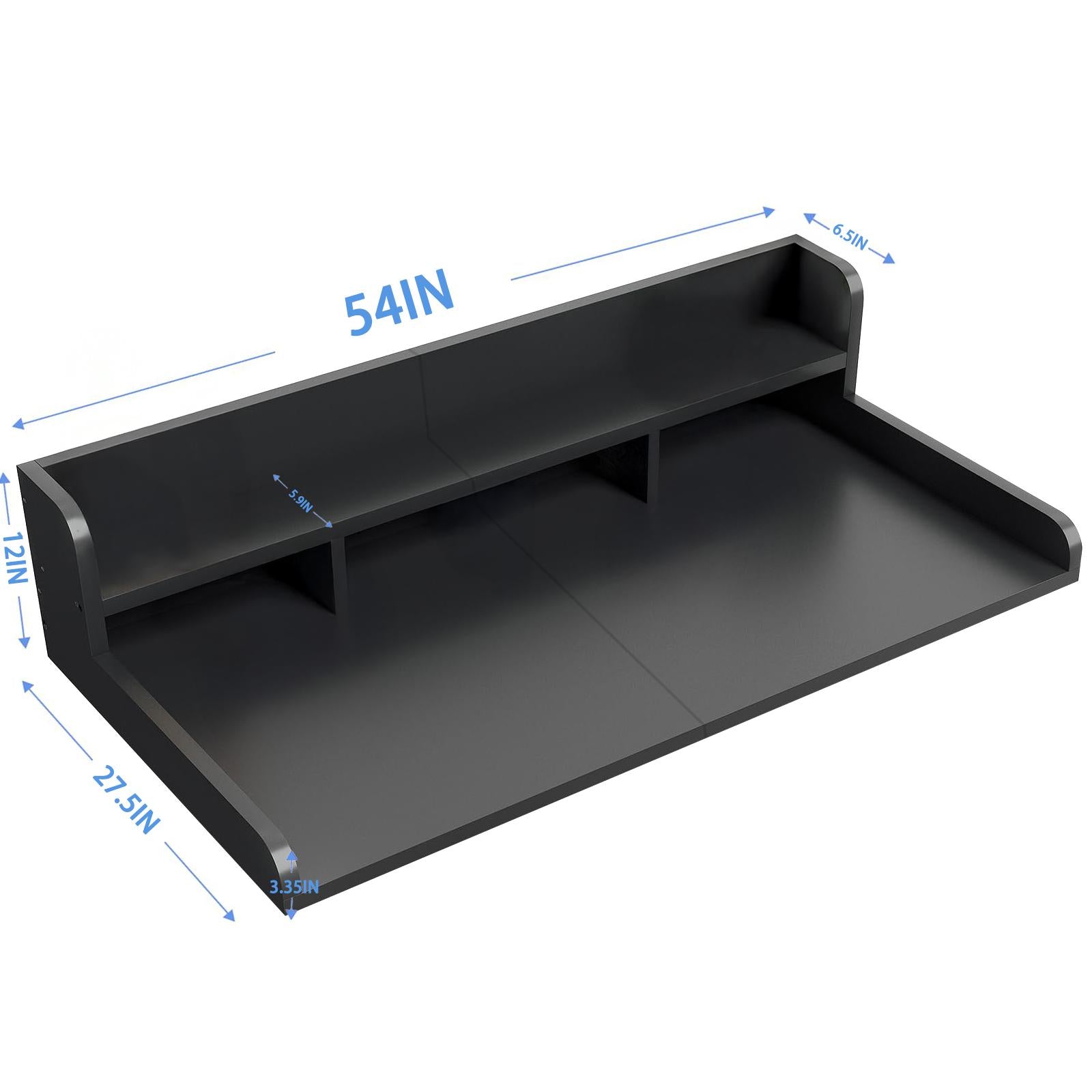 Washer Dryer Countertop with Non-slip Pads, Laundry Wood Shelf Topper with Edge, Double Layer Organizer, 54" L x 27.5" W x 12" H, Black