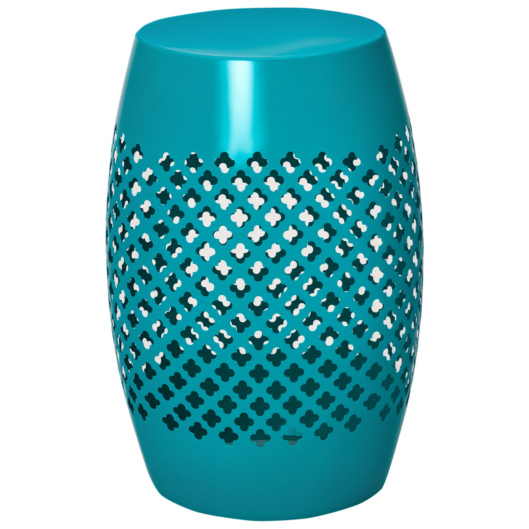 12" Steel Outdoor Side Table, Round Hollow Drum Patio End Table, Accent Table for Indoor and Outdoor, Blue