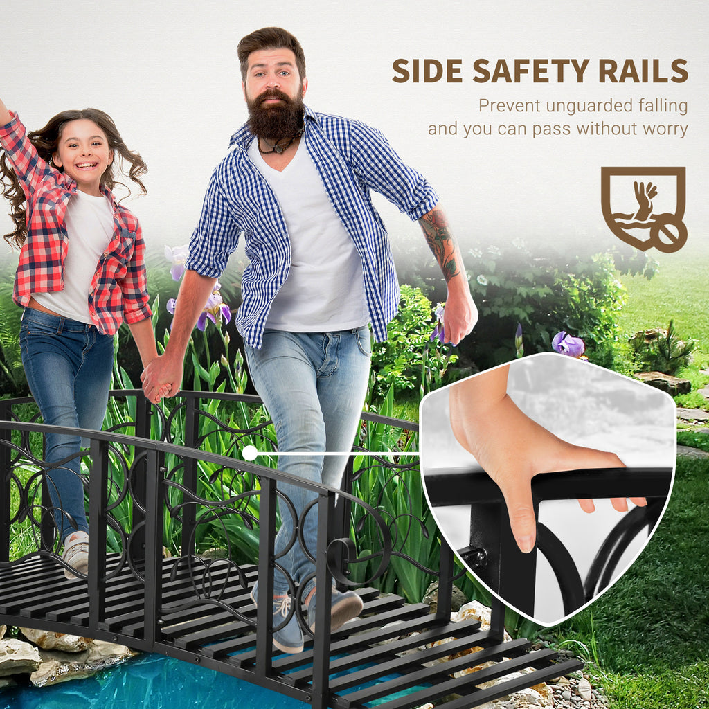 6' Metal Arch Backyard Garden Bridge with 660 lbs. Weight Capacity, Safety Siderails, Vine Motifs, Easy Assembly for Backyard Creek, Stream, Pond, Black