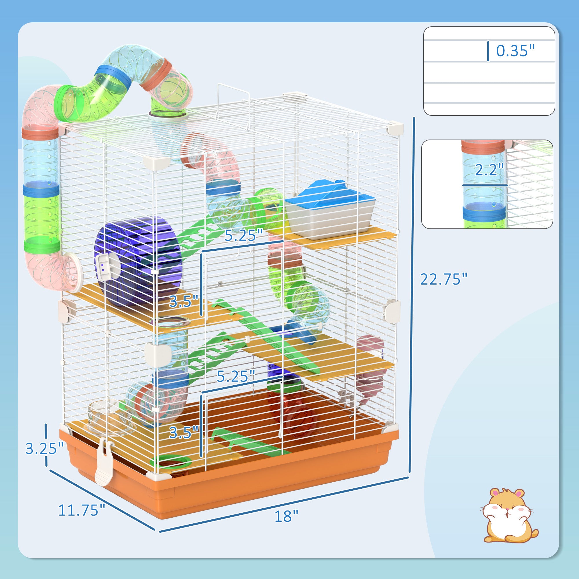5 Tiers Hamster Cage Portable Animal Travel Carrier w/ Exercise Wheels Tube, Orange
