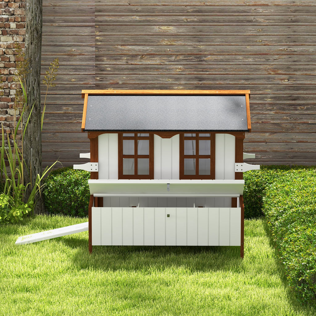 47" Chicken Coop, Wooden Chicken House Raised Rabbit Hutch with Waterproof Roof, Nesting Box and Handles for 3-5 Hens, Poultry Cage Portable Hen Pen for Backyard