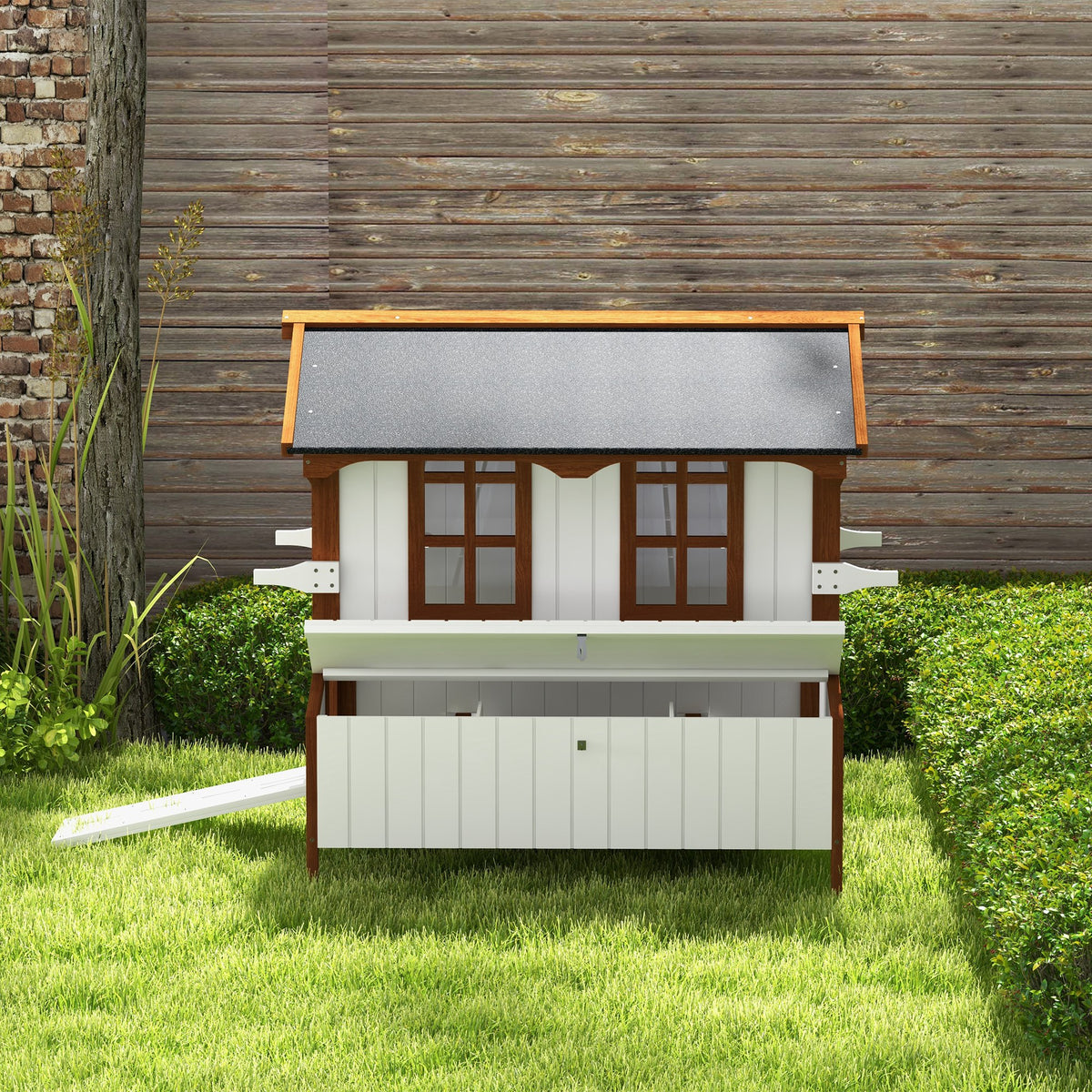 47" Chicken Coop, Wooden Chicken House Raised Rabbit Hutch with Waterproof Roof, Nesting Box and Handles for 3-5 Hens, Poultry Cage Portable Hen Pen for Backyard