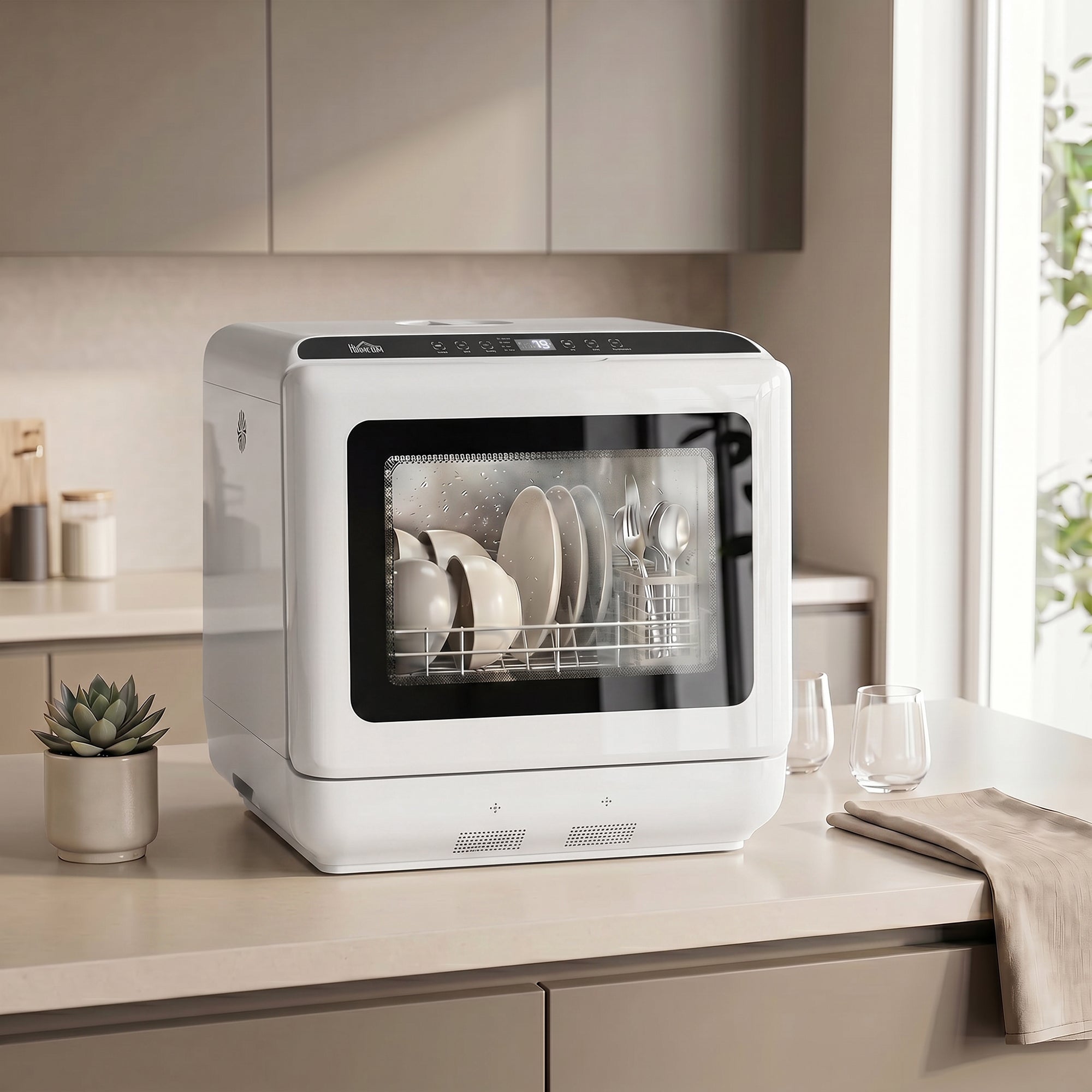 Countertop Dishwasher, Portable Mini Dishwasher with 1.6 Gal Built-in Water Tank, 5 Washing Programs, Air-Dry Function