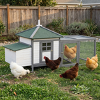 77" Wooden Chicken Coop with Nesting Box, Cute Outdoor Hen House with Removable Tray, Ramp Run, for Garden Backyard, Gray