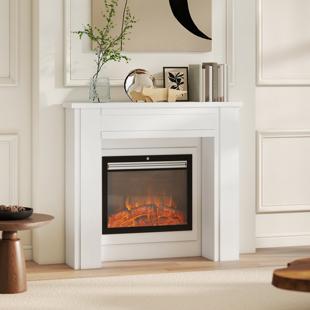 Modern Fireplace Mantel, Freestanding Fireplace Surround with Leg for Electric Fireplaces, 44.7" W x 40" H, White