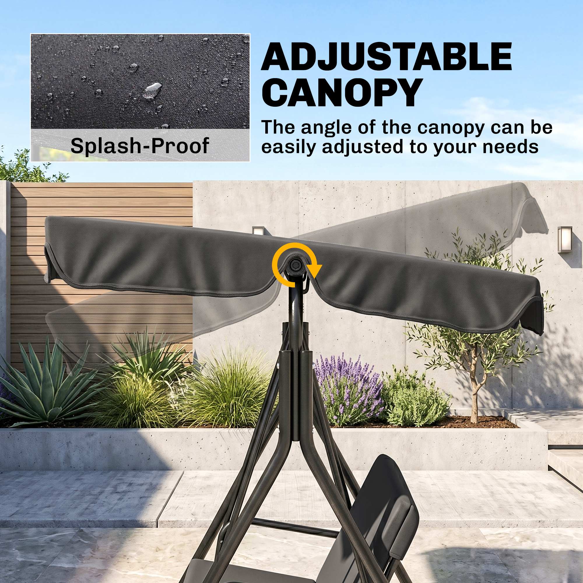 3-Seat Outdoor Patio Swing Chair w/ Cushion, Steel Frame Stand, Adjustable Tilt Canopy for Patio, Garden, Black