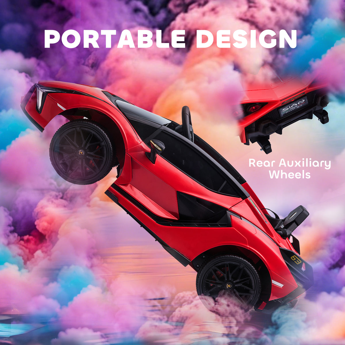 12V SIAN Licensed Electric Car for kids with Remote Control, Horn, Music, & Headlights, Red