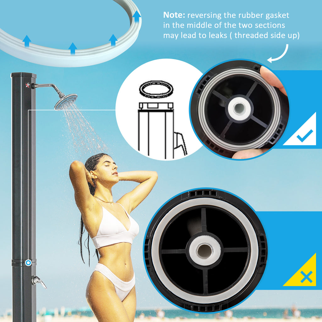 7ft Outdoor Solar Heated Shower with 360 Rotating Shower Head, Foot Shower Faucet, Temperature and Pressure Adjustable, Holds 9.2 Gallons for Backyard Pool