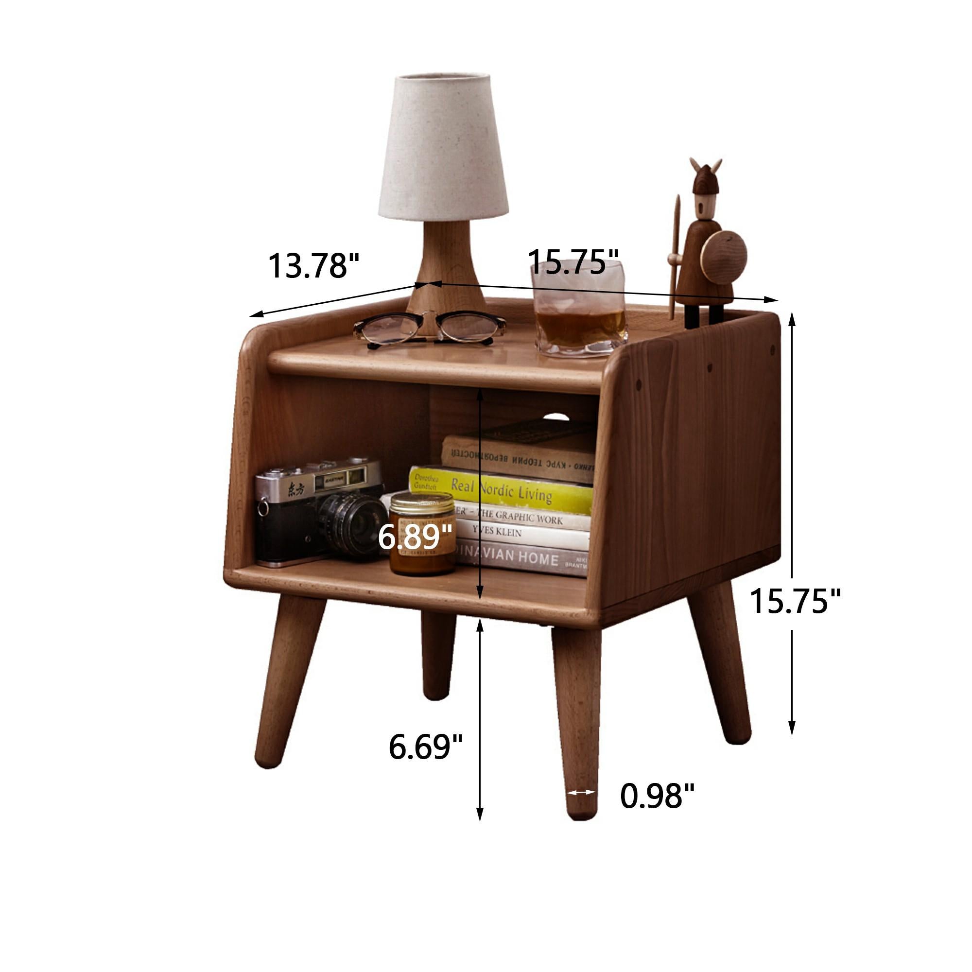 Durable European Beech Nightstand with Hardwax Oil Finish, Compact Storage Cabinet with Raised Edges, 13.5″ L x 15.5″ W x 15.5″ H, Natural