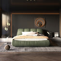 King Size Upholstered Bed with Oversized Padded Backrest, Solid Wood Frame, Adjustable Mattress Heights, 96.5" L x 86" W x 43.5" H, Green