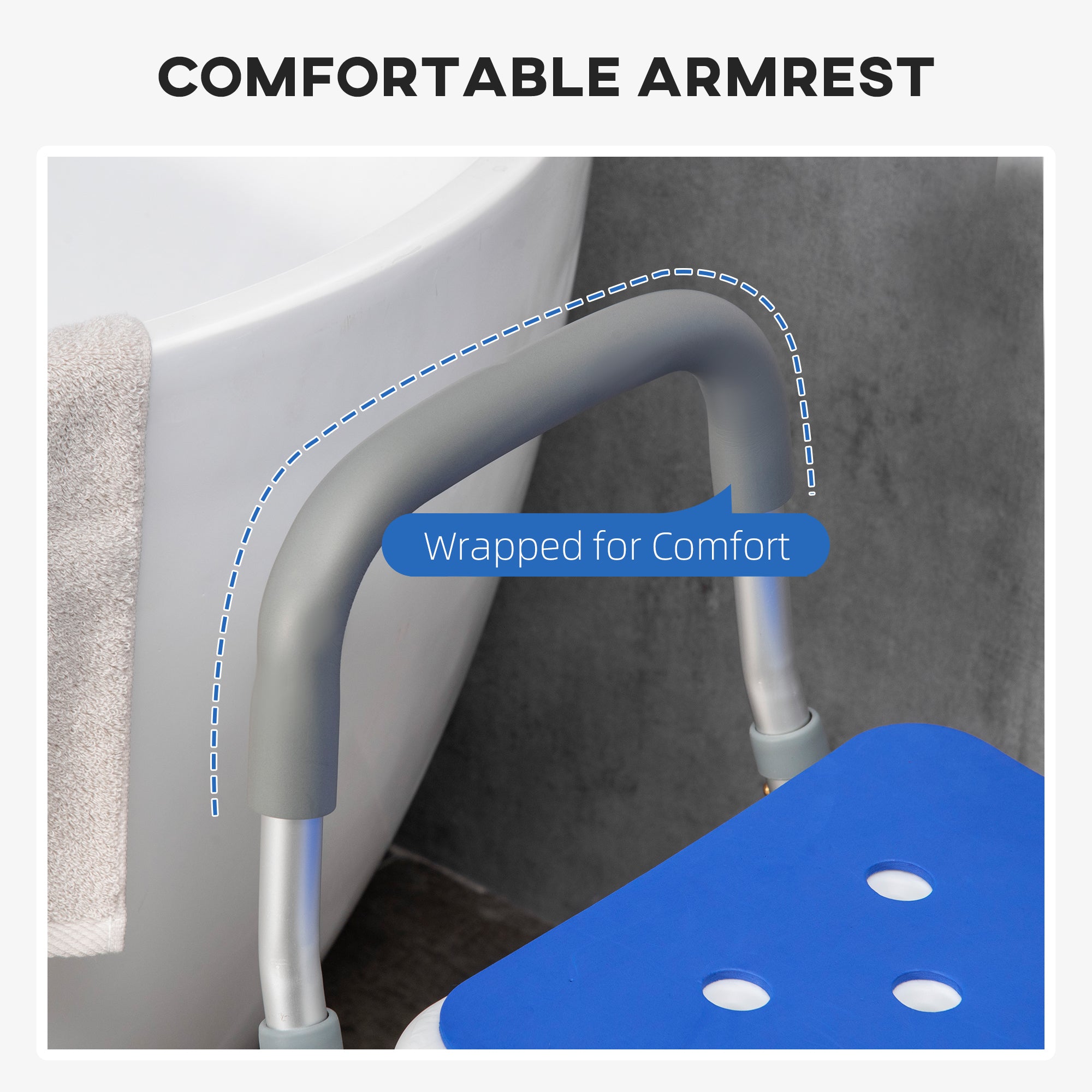EVA Padded Shower Chair with Arms and Back, Bath Seat with Adjustable Height, Anti-slip Shower Bench for Seniors and Disabled, Tool-Free Assembly, 299lbs