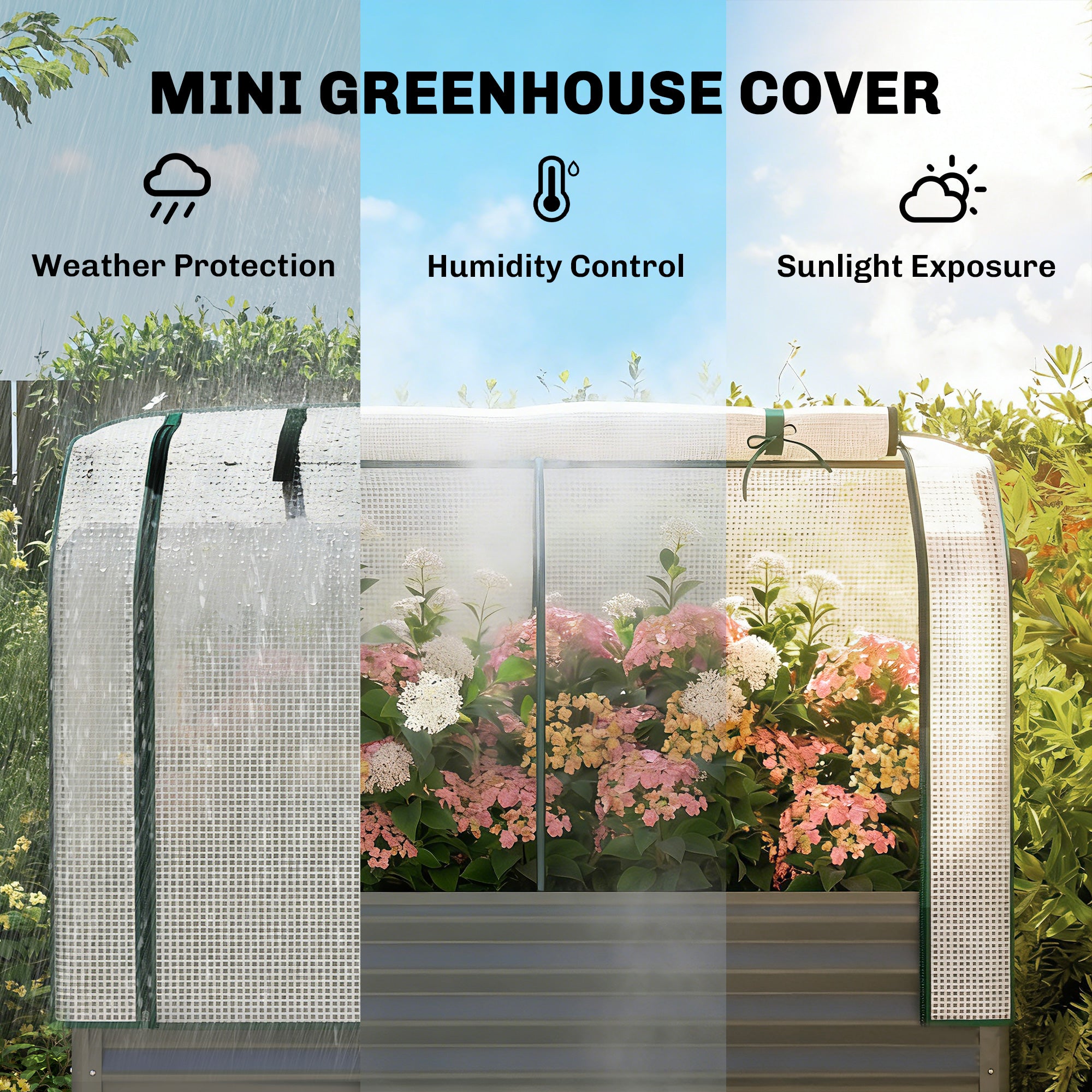 Galvanised Raised Garden Bed with Greenhouse Cover, Metal Elevated Garden Bed with Bed Liner, Bottom Shelf, Dark Gray