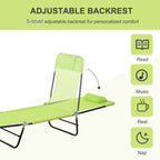 Folding Chaise Lounge Chair, Pool Sun Tanning Chair, Outdoor Lounge Chair with Reclining Back, Breathable Mesh Seat, Headrest for Beach, Yard, Patio, Green