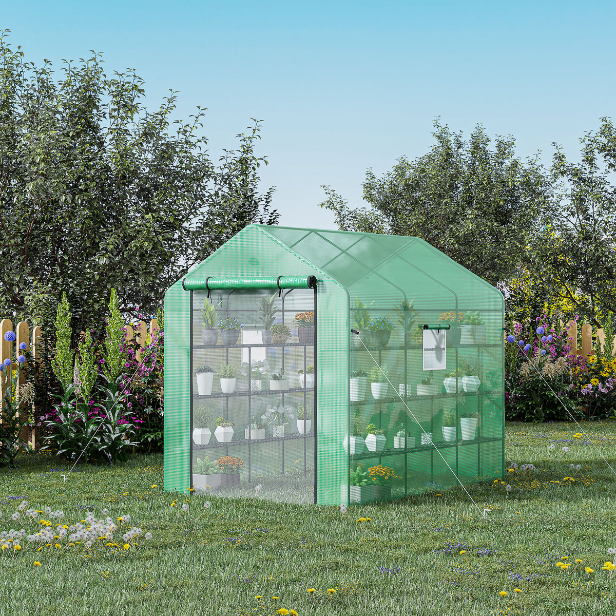 8' x 6' x 7' Temporary Greenhouse for Growing Flowers with Mesh Door & Windows Green