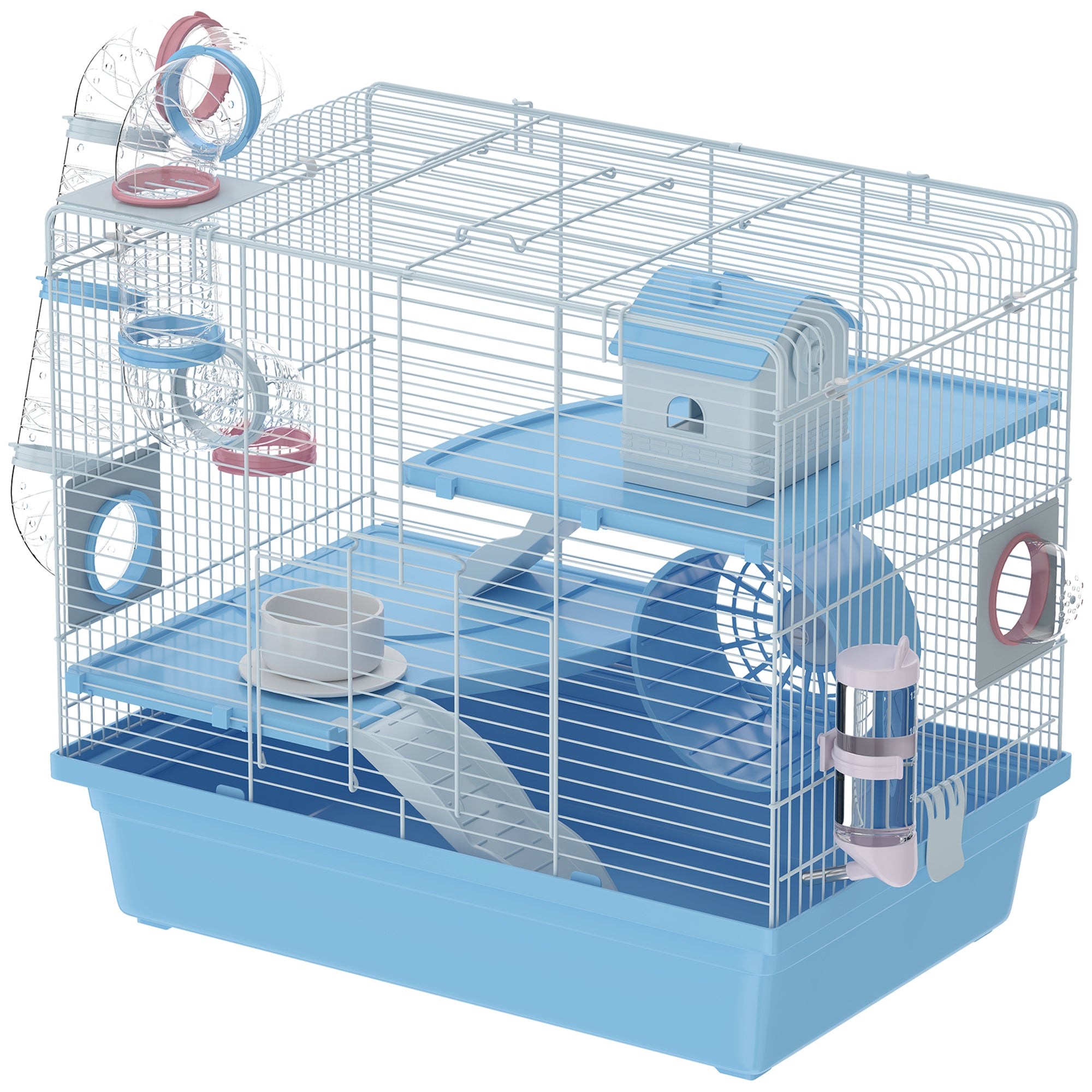 Hamster Cage, 3-Tier Small Animal Cage with Exercise Wheel, Food Bowl, Water Bottle, House, Tunnels, Ramps