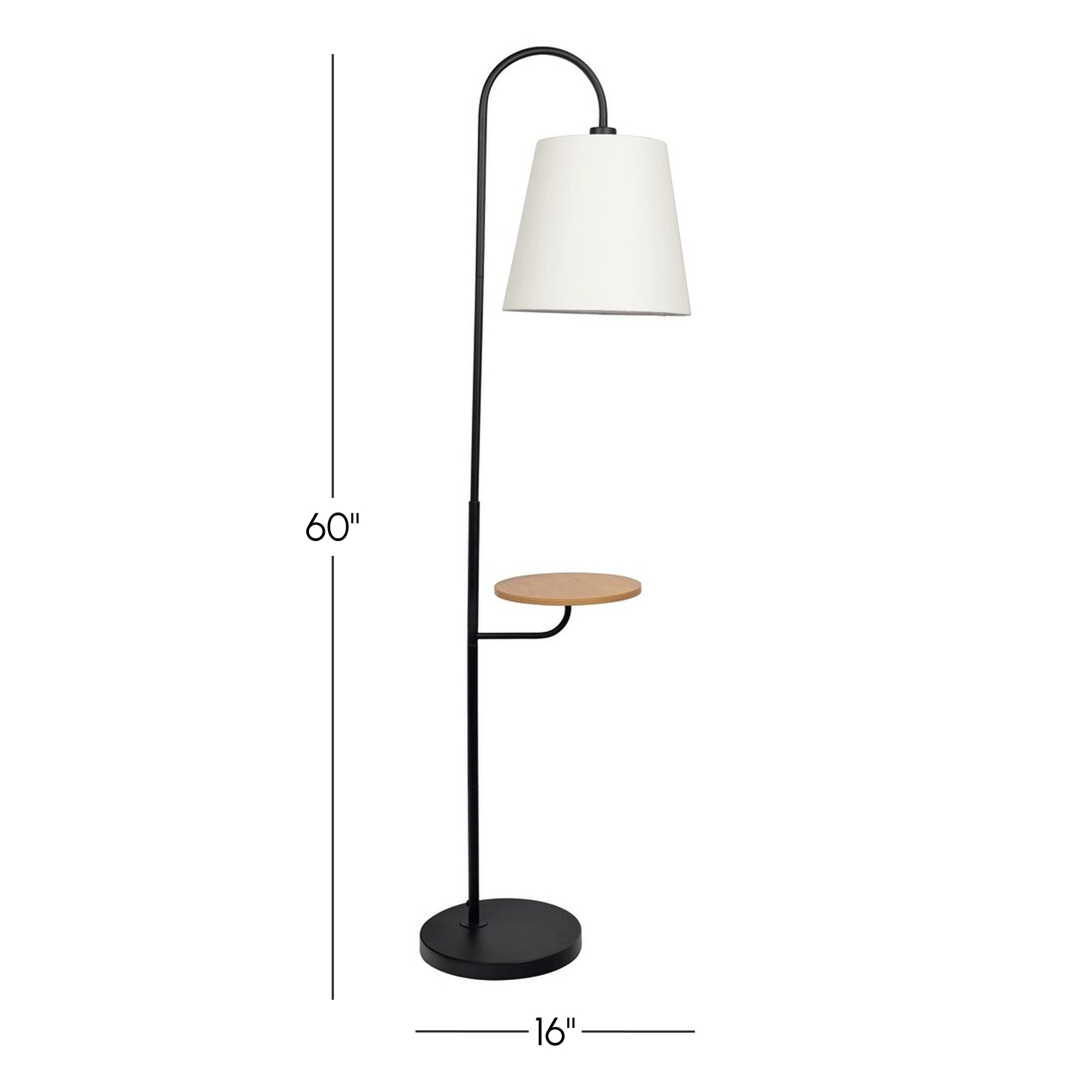 Seoul Floor Lamp with Rotary Switch, Wood Table and Metal Base, 616" L x 11" W x 60" H, Black+White