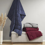 Machine Washable Wearable Multipurpose Throw with Goose Feather, Down Filling, Water-Repellent Microfiber, 68" L x 62" W x 0.25" H, Indigo