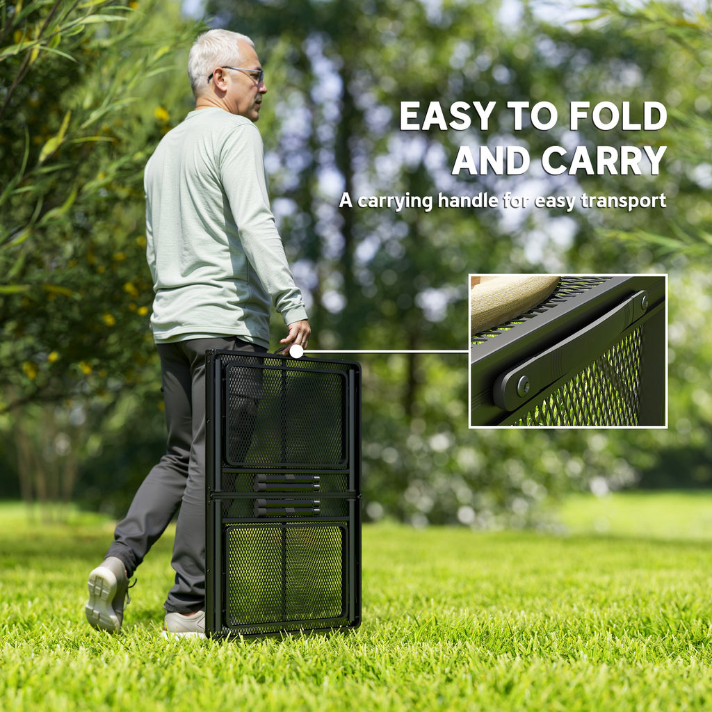 Folding Camping Table, 4.5ft Portable Table with 2 Wing Panels, Height Adjustable Metal Picnic Table
