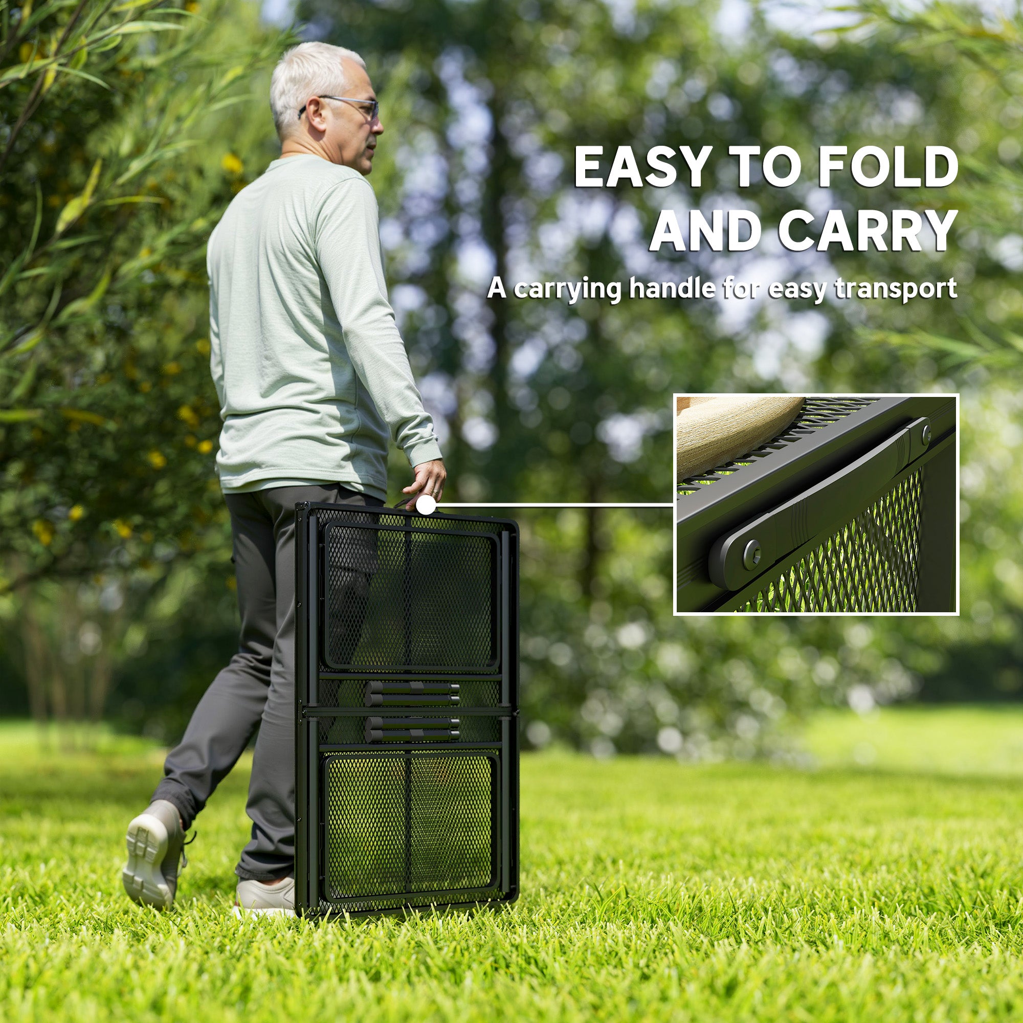 Folding Camping Table, 4.5ft Portable Table with 2 Wing Panels, Height Adjustable Metal Picnic Table