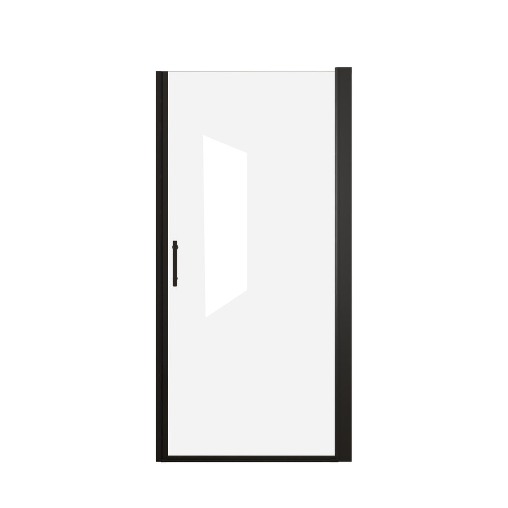 28" Pivot Shower Door with Safety Film and Raised Water-Blocking Strip, Tempered Glass with Stainless Steel Handle, 28" L x 0.5" W x 72" H, Matte Black