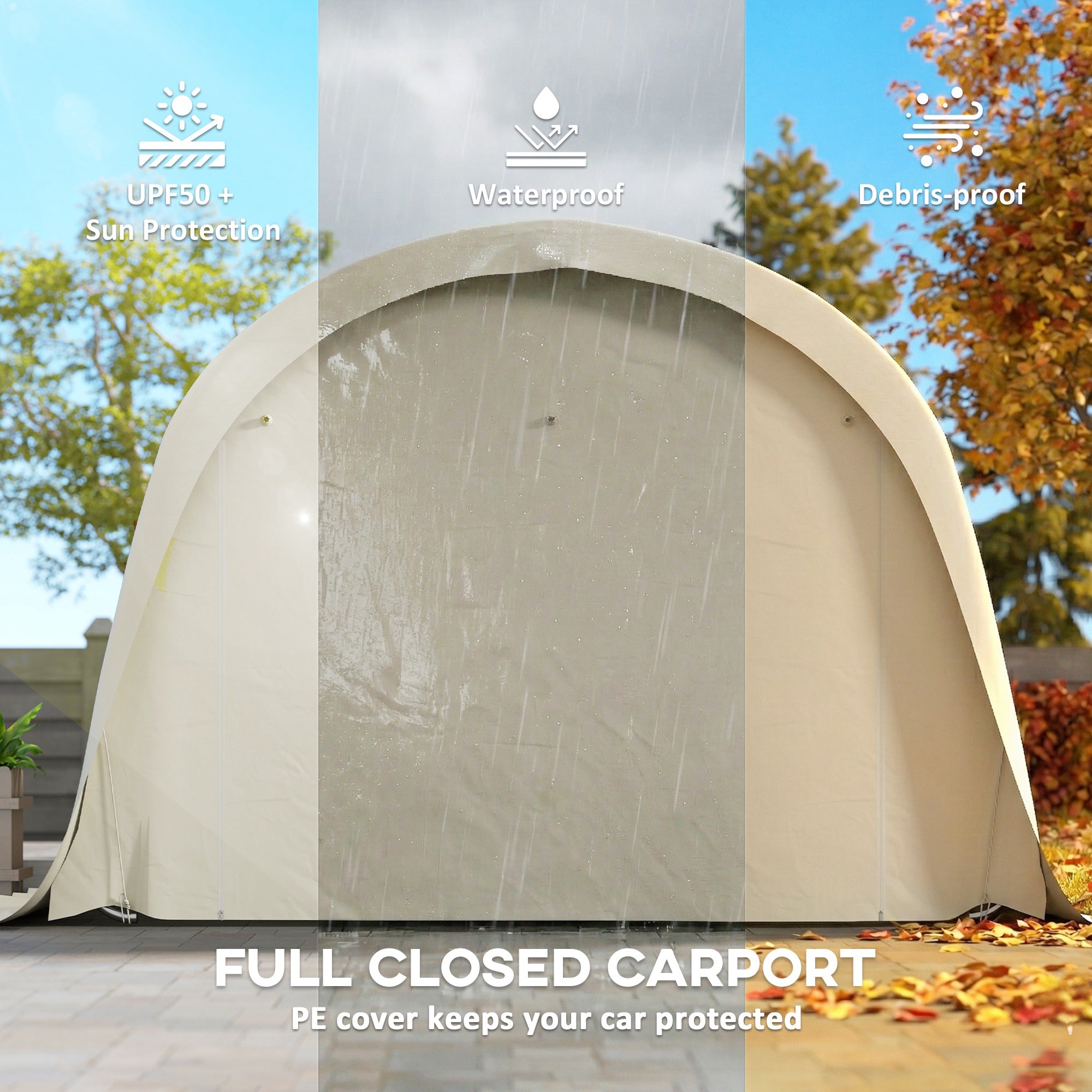 12' x 23.6' Heavy Duty Carport, UPF50+ Portable Garage Car Canopy Tent with Galvanized Frame, Large Door, Beige