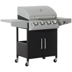 52" Barbecue Grill with Wheels 4+1 Burner Liquid Propane Gas Grill Outdoor Cabinet Style BBQ Trolley w/ Side Burner, Warming Rack, Storage Cabinet