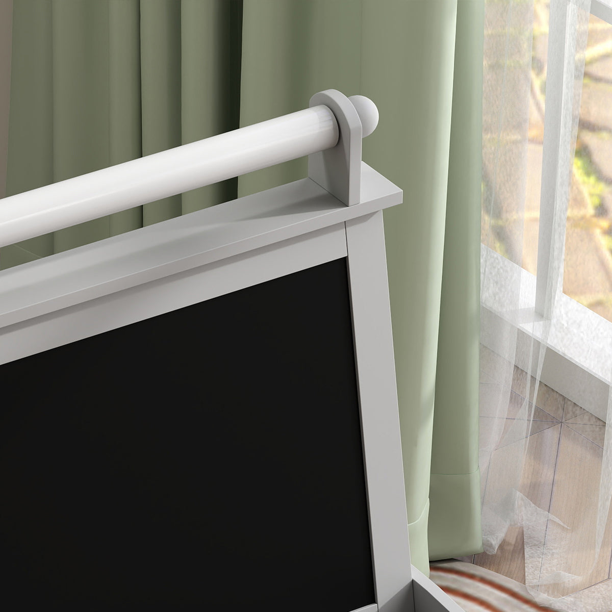 Double Sided Easel for Kids, Standing Toddler Easel with Paper Roll, Magnetic Whiteboard, Chalkboard & Storage, Gray