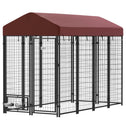 Outdoor Dog Kennel with Rotating Bowl Holders, Walk-in Pet Playpen with Waterproof Cover, 8' x 4' x 6', Red