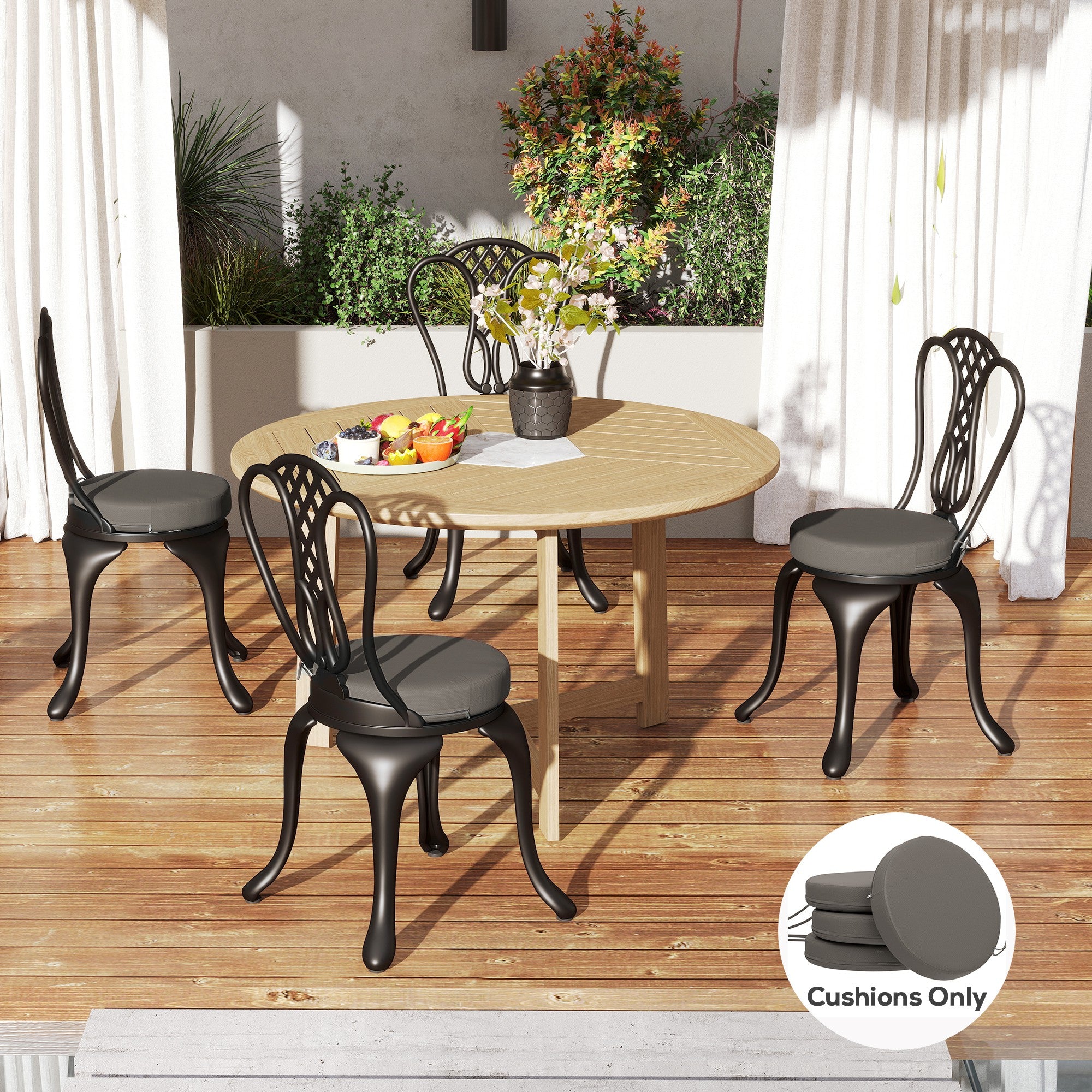 Patio Chair Cushions Set of 4 Round Seat Cushions for Dining Bistro Chairs Machine Washable, 15" x 15" x 3", Dark Gray