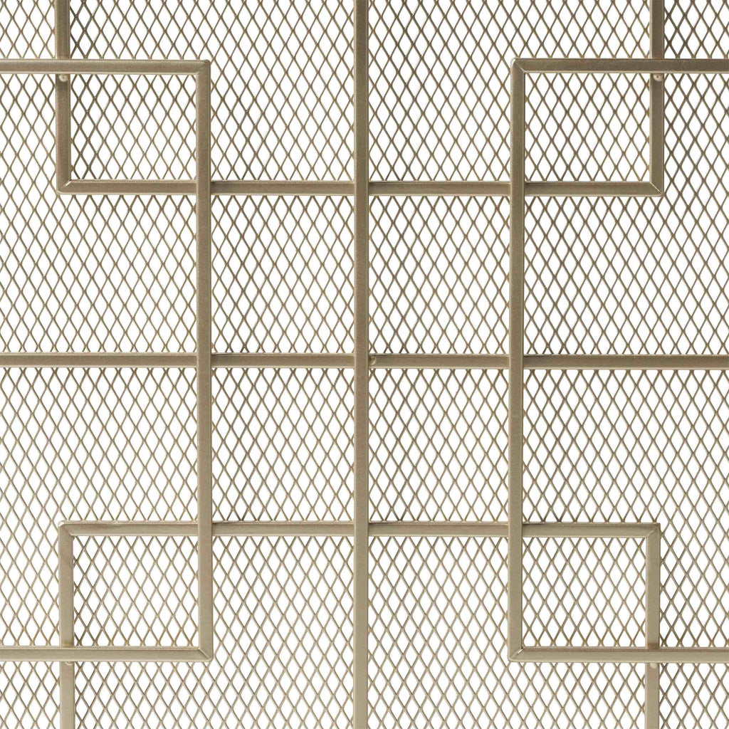 Modern Iron Fire Screen with Single Panel Design and Fine Mesh, Geometric Pattern, and Easy Assembly, 41" L x 8" W x 30.75" H, Gold
