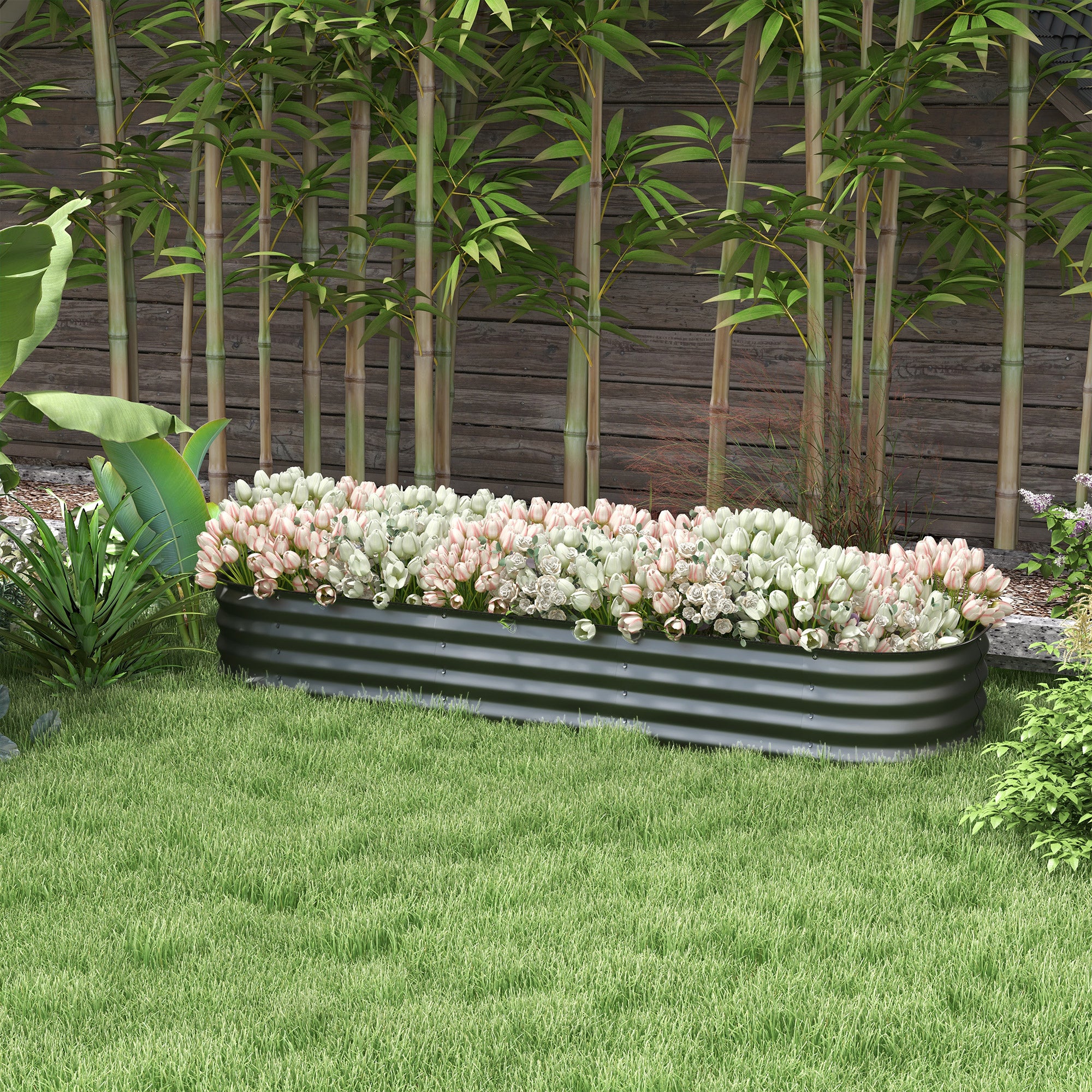 6.4' x 2' x 1' Galvanized Raised Garden Bed Kit, Metal Planter Box with Safety Edging, Dark Gray
