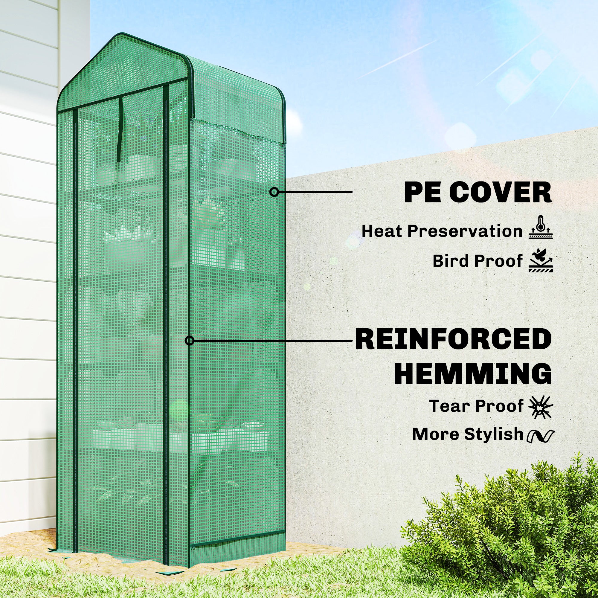 Mini Greenhouse with Screen Roof, 5 Tier Portable Small Greenhouse with High Strength PE Cover, Green