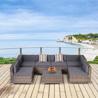 Modern Rattan Patio Furniture Set, 7-Piece Outdoor Wicker Sofa Set with Cushions for Home & Family Gatherings, Gray