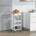 Mobile Kitchen Cart, Rolling Kitchen Island with Storage, Utility Cart with Wire Fruit Baskets, Trays and Drawer, White