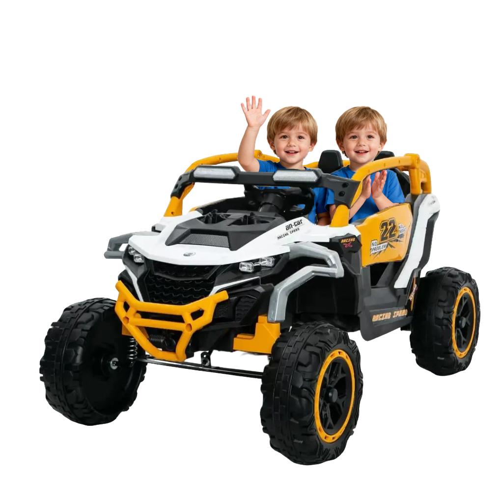 12V 2-Seater Kids Electric UTV Ride-On with Remote Control, Electric Go-Kart with Music & Flashlights, 45.5" L x 28.5" W x 24.5" H, Yellow+White