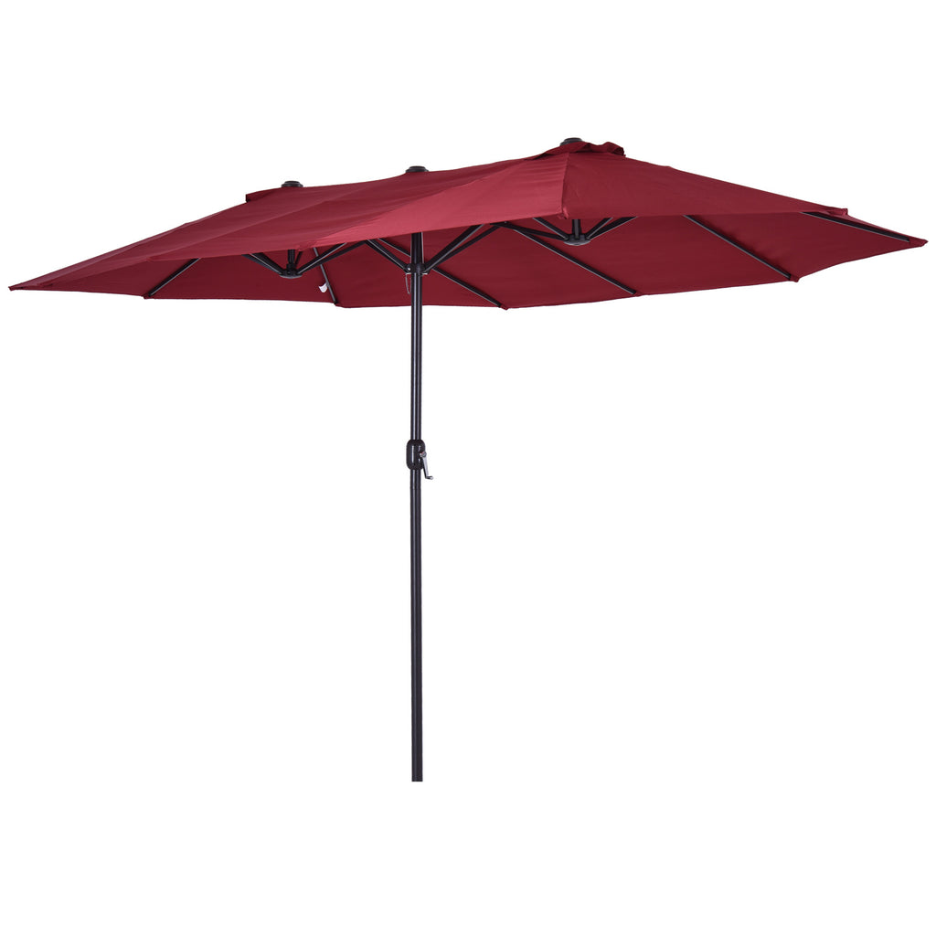 Extra Large 15 ft Patio Umbrella, Double-Sided Wide Outdoor Umbrella with Crank Handle and Air Vents for Backyard, Deck, Pool, Market, Wine Red