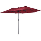 Extra Large 15 ft Patio Umbrella, Double-Sided Wide Outdoor Umbrella with Crank Handle and Air Vents for Backyard, Deck, Pool, Market, Wine Red