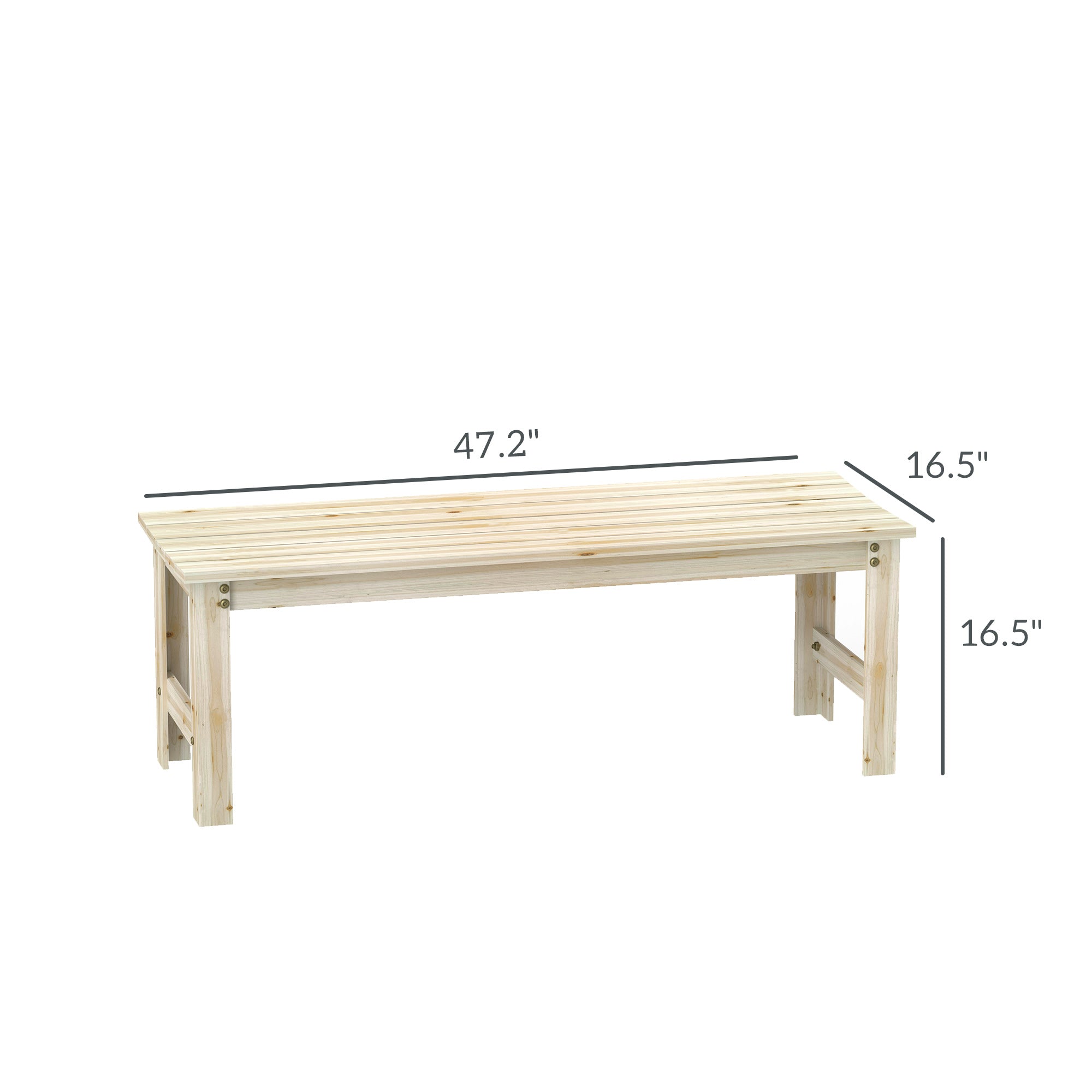 2-Seat Wood Garden Bench, Patio Bench Outdoor Bench with Slatted Seat, Backless Front Porch Bench for Park, Garden, Poolside, Deck, Nature Wood