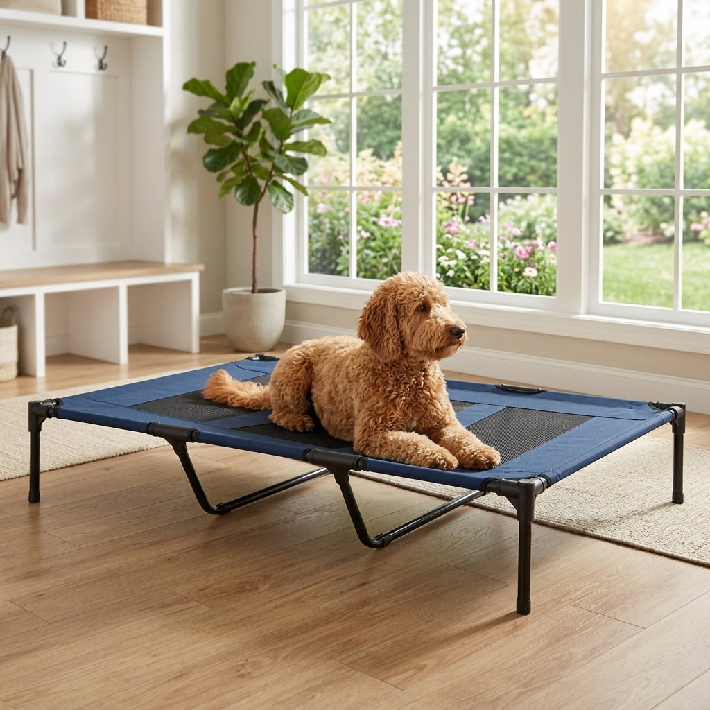 48" x 36" Elevated Breathable Dog Bed w/ Carry Bag Dark Blue