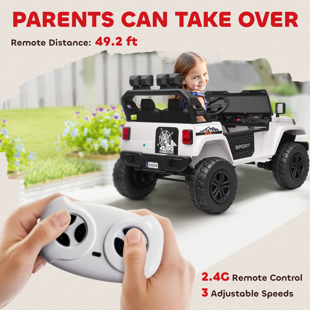 Ride on Truck Car with 2-Seater, 24V Electric Car with 4 Motors, Remote Control, Spring Suspension for 3-8 Years, White
