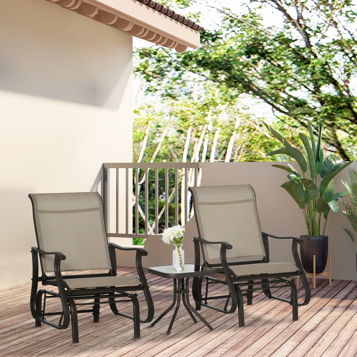 Outdoor Gliding Chairs Set Durable Compact for Patio, Bistro Tea Time, Perfect for Couples & Families, Gray