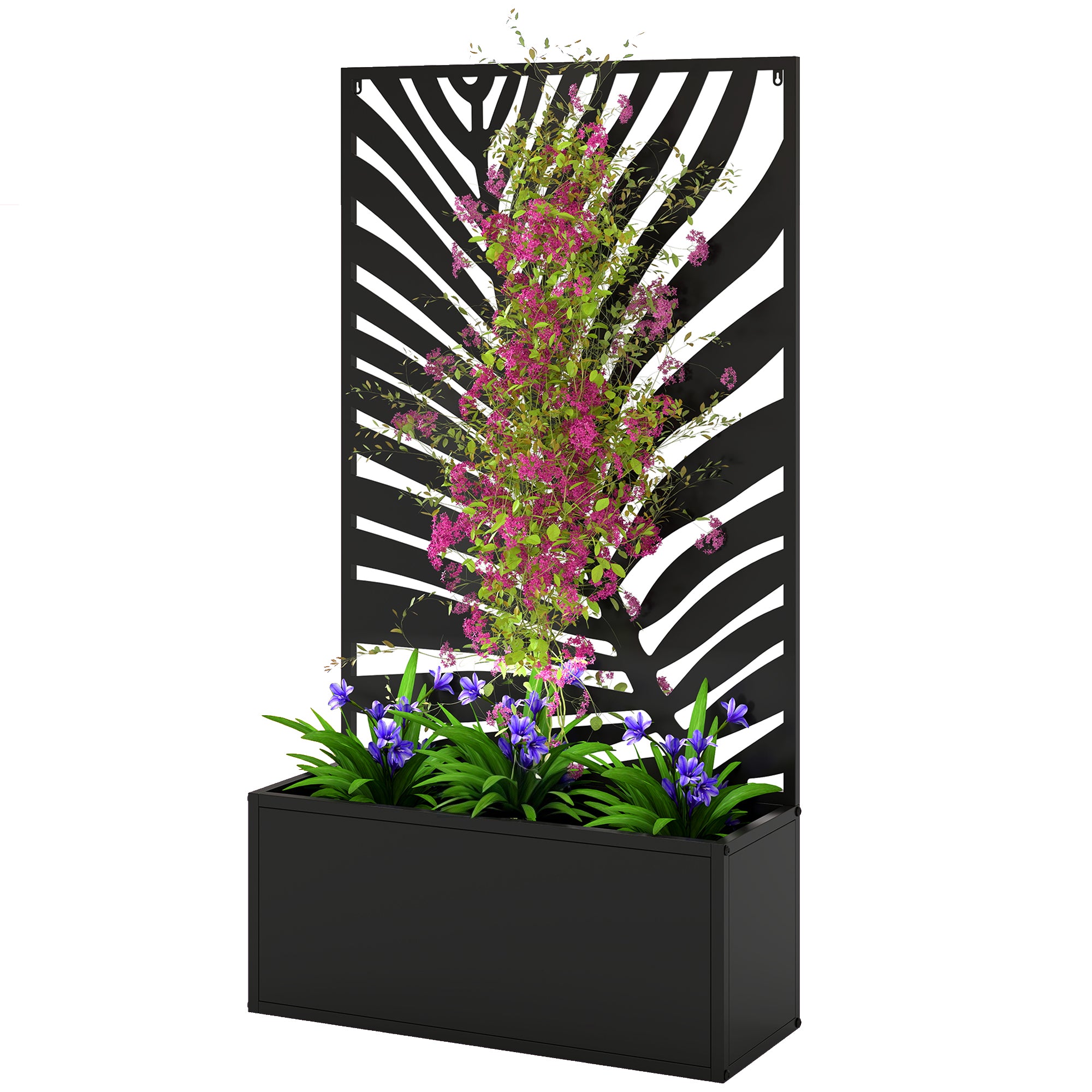 Metal Garden Bed with Trellis for Climbing Plants, Freestanding or Wall Mounted Flower Bed for Garden, Patio, Balcony