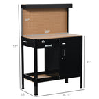 Multipurpose Workbench, Workshop Tool Table with Slide Drawer, Peg Board, Storage Cabinet with Keys