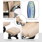 10-Point Massage Recliner Chair, Vibration Massage Sofa with Ottoman Footrest, Faux Leather and Swivel Wood Base for Living Room & Bedroom, Beige