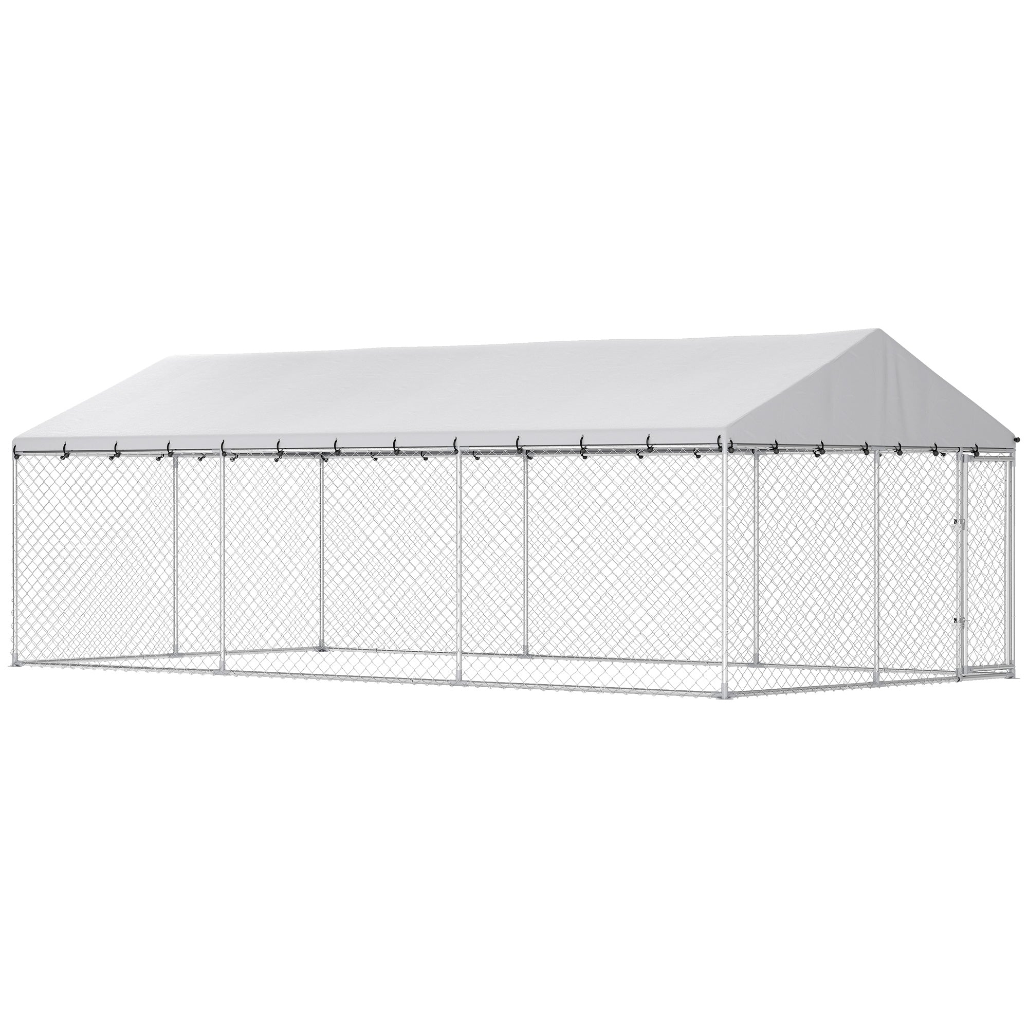 Heavy Duty Outdoor Dog Kennel with Waterproof Roof, 2 Secure Latches, Chain Link Dog Run for Backyard, 20' x 10' x 7'