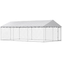 Heavy Duty Outdoor Dog Kennel with Waterproof Roof, 2 Secure Latches, Chain Link Dog Run for Backyard, 20' x 10' x 7'