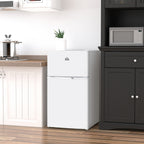 3.2 Cu.Ft Mini Fridge with Freezer, Compact Refrigerator with Adjustable Thermostat, Shelf and Double Reversible Door for Bedroom, Dorm, Home Office, Energy Efficient, White