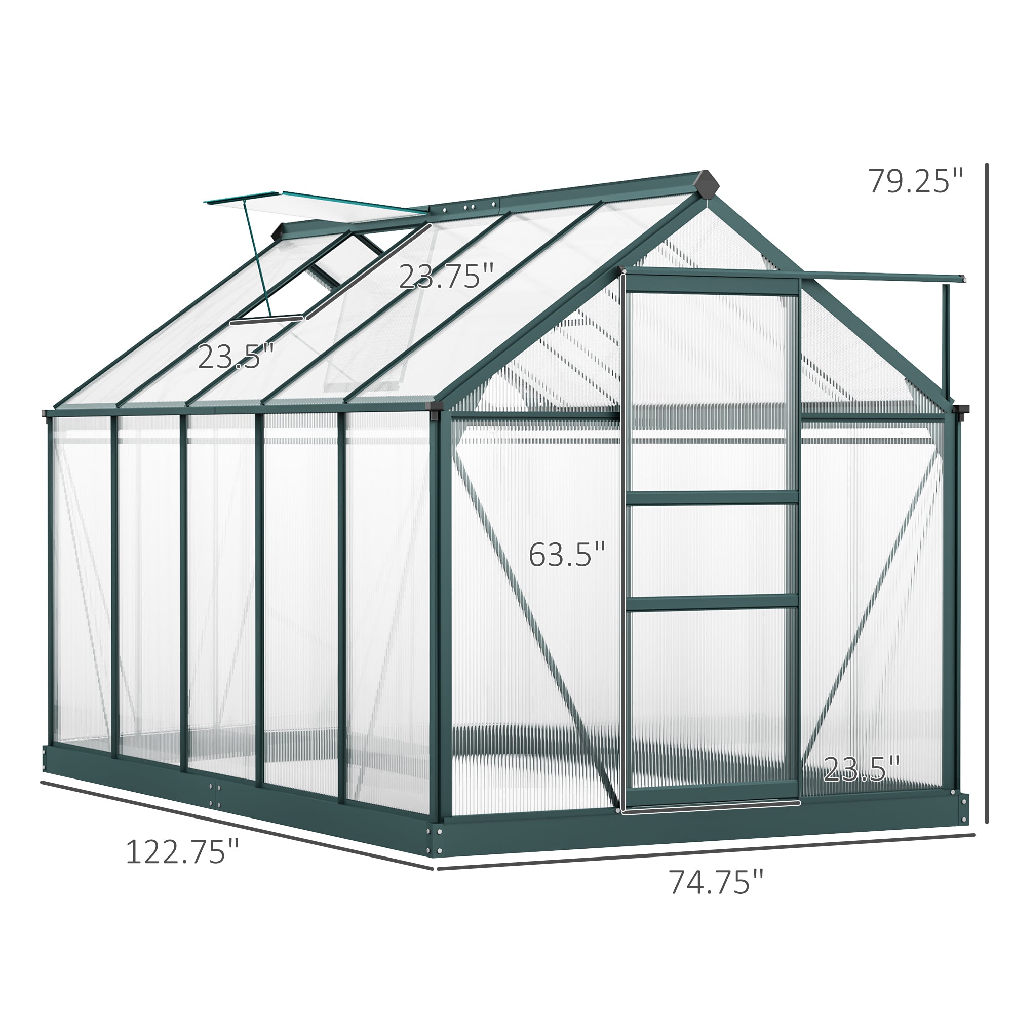 6' x 10' Greenhouse for Outdoors, Polycarbonate Greenhouse with Rain Gutter and Roof Vent, Aluminum Walk-in Green Houses for Outside for Patio Backyard Garden, Dark Green