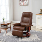Air Leather Manual Recliner, Adjustable Swivel Lounge Chair with Footrest, Armrest and Wrapped Wood Base, Brown